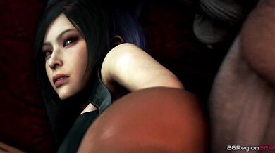 This is a 3D animated porn video, where the protagonist Ada Wong bends over for Mr X in a futuristic sci-fi environment