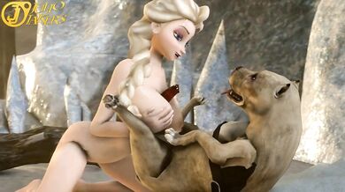 Elsa gets down and dirty with a furry friend!