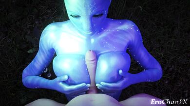 After a long day of hunting, Neytiri is feeling horny and asks Jake to give her a titjob as they watch an ero-chan video on his tablet