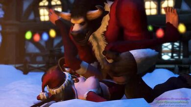 A Tauren warrior and a Night Elf mage engage in passionate lovemaking at the runic lodges of Azeroth