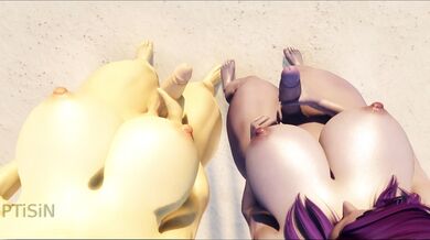 Busty futa elves pleasure themselves in a magical forest