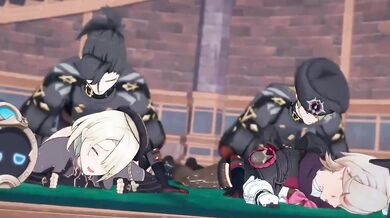 A big-chested blonde and a busty brunette join forces to please their dominant partner in this sexy mob scene!