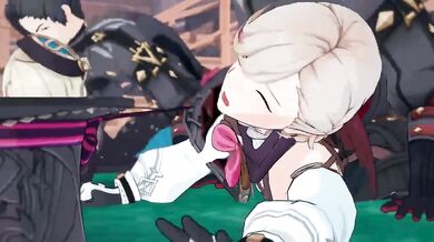 A big-chested blonde and a busty brunette join forces to please their dominant partner in this sexy mob scene!