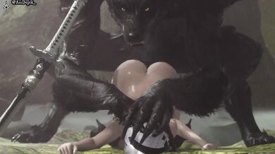 The werewolf takes the beautiful Yorha from behind as she moans in pleasure!
