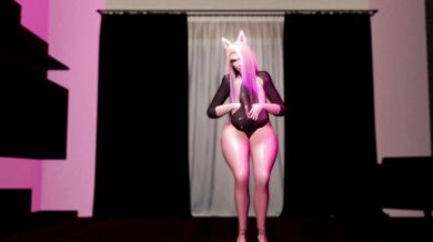 A horny Ahri is pleasuring herself with a vibrating dildo while watching her favorite anime