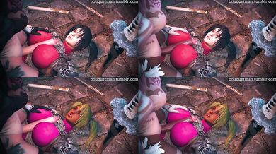 The beautiful Taki and the sexy 2B face off in a split screen hentai porn battle!