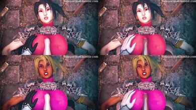 The beautiful Taki and the sexy 2B face off in a split screen hentai porn battle!