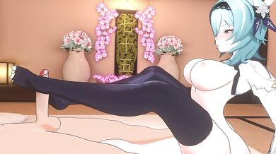 Eula Gets a Footjob in her Pantyhose while Playing Genshin Impact