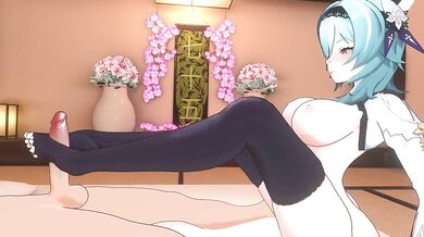 Eula Gets a Footjob in her Pantyhose while Playing Genshin Impact
