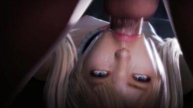 Marie Rose deepthroats upside down with a stick of pocky in her hand