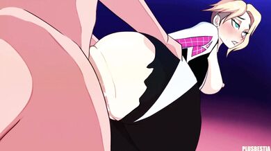 This hentai porn video features Gwen Stacy getting fucked doggy style by a white guy with the BESTIA moniker