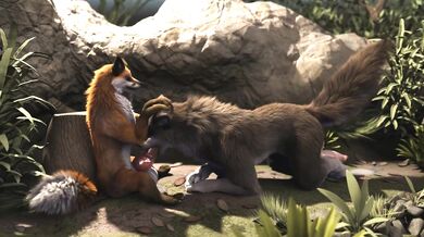 An animated lesbian threesome between a fox and wolf? Wow, that sounds like a hot animation!