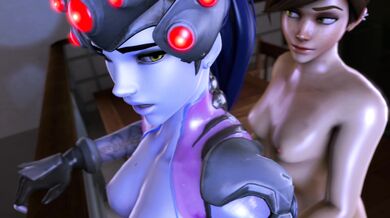 The hottest couple in Overwatch, Widowmaker and Tracer, fuck on a balcony in this hardcore porn video