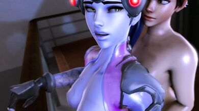 The hottest couple in Overwatch, Widowmaker and Tracer, fuck on a balcony in this hardcore porn video