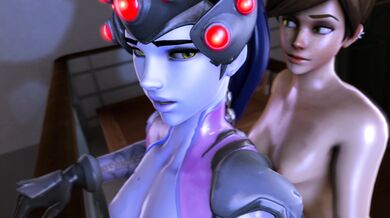 The hottest couple in Overwatch, Widowmaker and Tracer, fuck on a balcony in this hardcore porn video