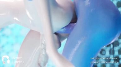 After taking a dip in the pool, two girls decide to have a little fun with each other