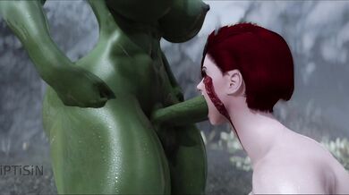 Redhead Curvy Whore gets Fucked by a Huge Cock and Futanari Orc!