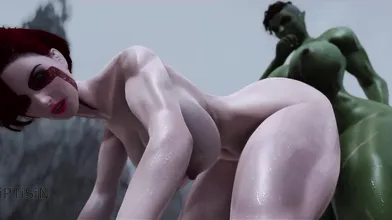 Redhead Curvy Whore gets Fucked by a Huge Cock and Futanari Orc!