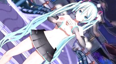 The 3D-animated virtual singer Hatsune Miku gets a little too close for comfort with some sexy girls in this hot MMD porn scene!