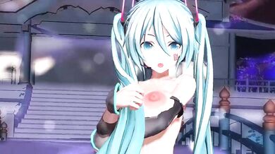 The 3D-animated virtual singer Hatsune Miku gets a little too close for comfort with some sexy girls in this hot MMD porn scene!