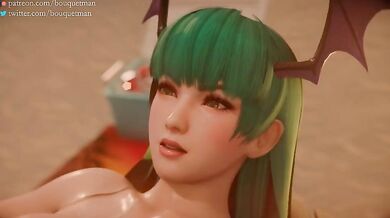Watch as Morrigan pleasures herself on the beach while taking off her bikini piece by piece