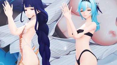 Kotarou3990 and Eula Raiden Ei dance with their thumbs up, Segs approves!