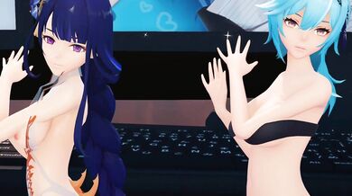 Kotarou3990 and Eula Raiden Ei dance with their thumbs up, Segs approves!