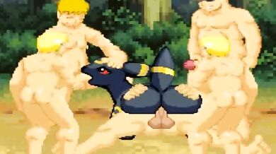 A group of Umbreon gang up on a single victim and take turns raping them until they are satisfied