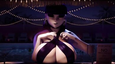Break Time: Poolside Boob Teasing
