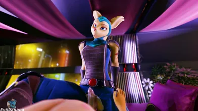 Watch the evil banana slip into her suit and start to dominate the room
