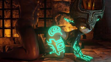 Watch as Midna from The Legend of Zelda transforms into a sexy doggy while being violently penetrated by the monstrous 3D dildo Drain Damage