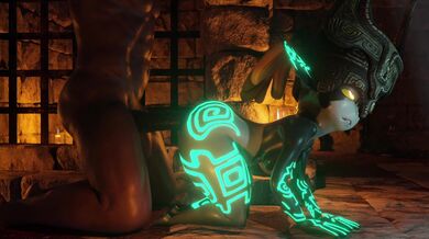 Watch as Midna from The Legend of Zelda transforms into a sexy doggy while being violently penetrated by the monstrous 3D dildo Drain Damage