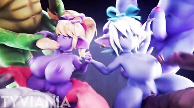 Watch the sexy Poppy and Tristana getting gangbanged by three hot guys in this epic hentai porn video
