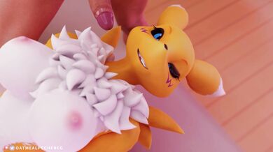 Renamon from Digimon joins a group of sexy demons in an intense orgy!