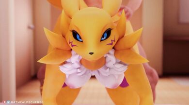 Renamon from Digimon joins a group of sexy demons in an intense orgy!