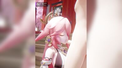 Watch Yae Miko give a mind-blowing blowjob and footjob in full HD!