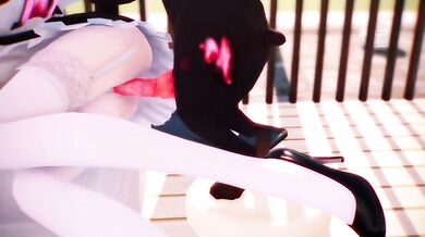 Hatsune Miku, the zombie dog, gets fucked by a white silk maid
