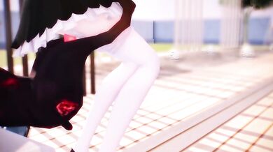 Hatsune Miku, the zombie dog, gets fucked by a white silk maid