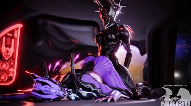 Two horny Valkyr Warframes have fun vibrating together (no tail version)