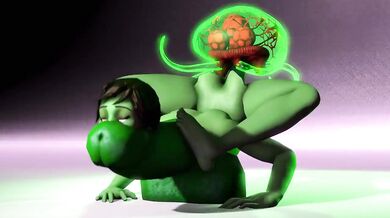 Write a 50-word summary of the Pornhub video Pamper Panzee transforms into a cock monster