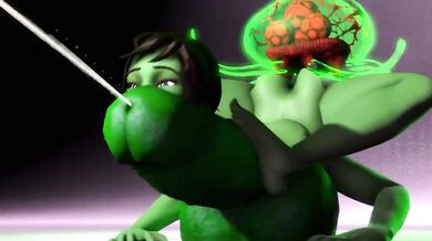 Write a 50-word summary of the Pornhub video Pamper Panzee transforms into a cock monster