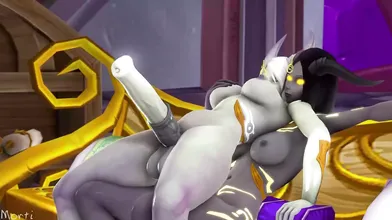 A sexy Draenei female named Morti is getting fucked by a group of hot warriors in the World of Warcraft universe