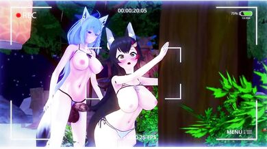 The wolf and her pack of feline girls, Mio and Fubuki, take on the forest