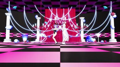 Watch the hot AI Pie dancing in a sexy blue dress while having fun in the dance hall