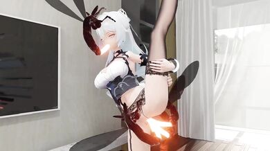 Horny Mistress Bronya and her pet dog Miaoshaquan getting fucked by giant insects in a dirty backyard!