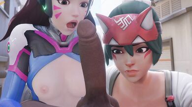 Two curvy girls and a big guy share some sexy times, blacked out with bewyx!