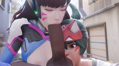 Two curvy girls and a big guy share some sexy times, blacked out with bewyx!