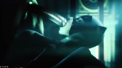 Purring with Pleasure, Catwoman Deepthroats a Huge Black Cock in the Kitchen Table