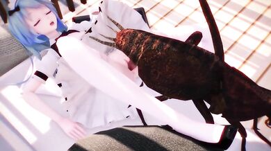 Young girl gets fucked by a giant insect while tied up in the forest