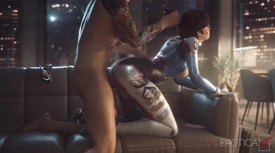 This is a porn video featuring DVa on a sofa with an old lady who takes pleasure in her geriatric orgasm